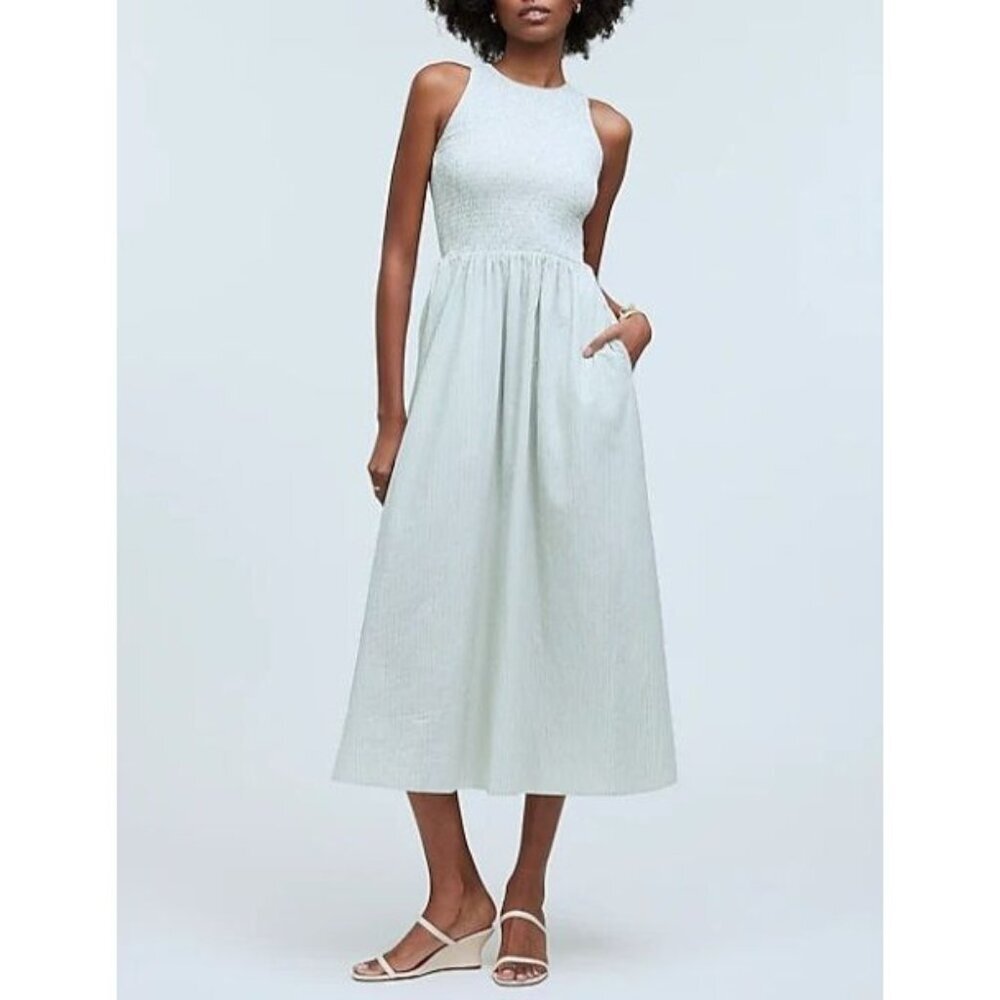 Madewell Light Sage Green Midi Smocked Dress